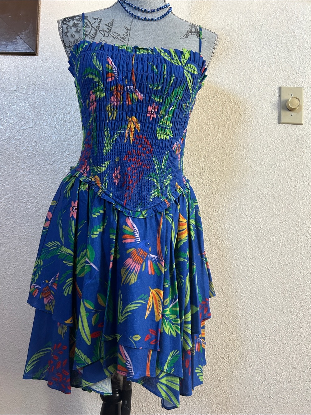 Chelsea & Violet Blue Tropical Smocked Mini Dress